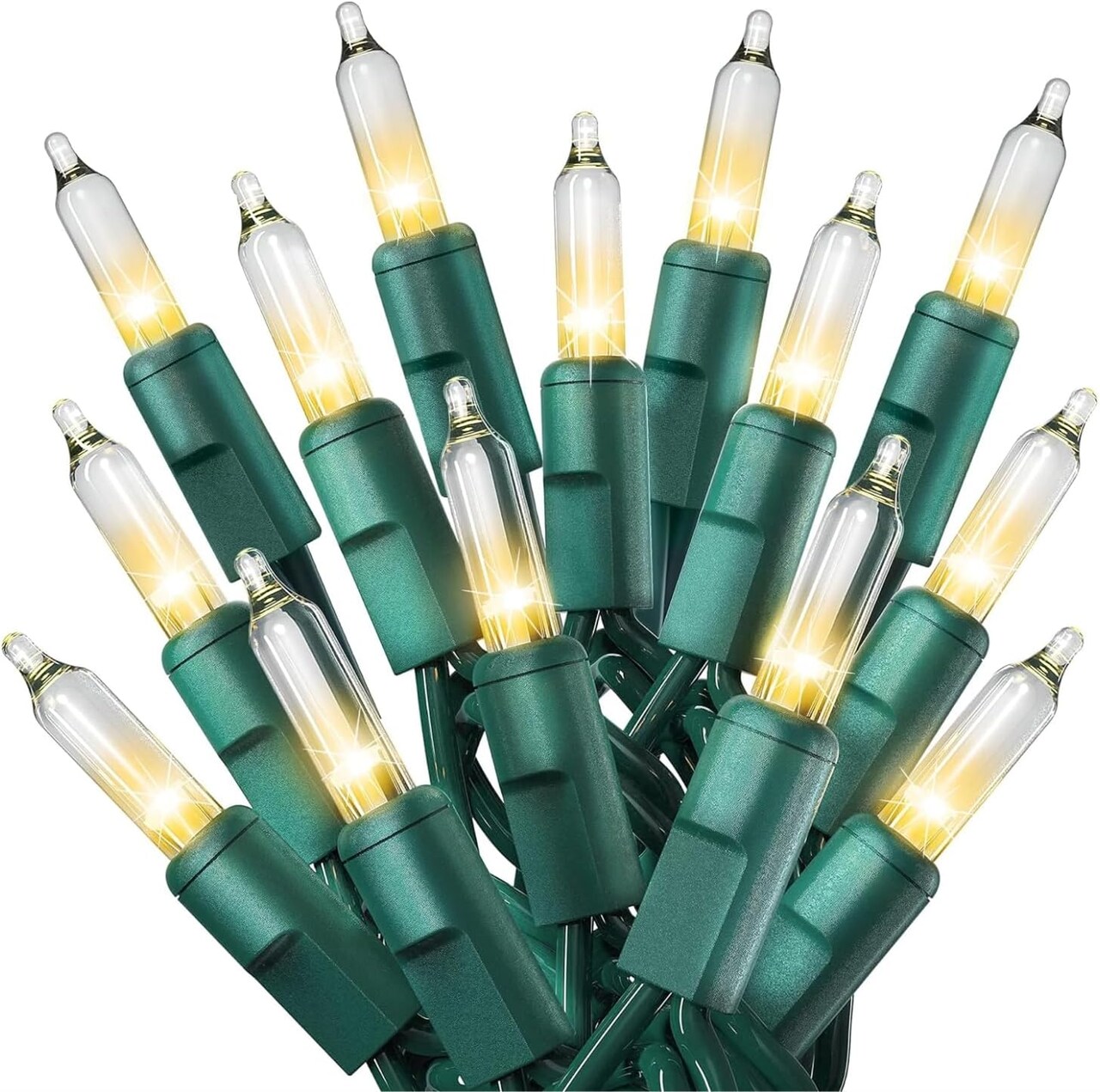 50 Count Clear Christmas Tree Lights with Green Wire - 10 ft Warm White Mardi Gras Lights for Indoor or Outdoor Use - Holiday Fairy String Light for Christmas Trees, Patios, and More
